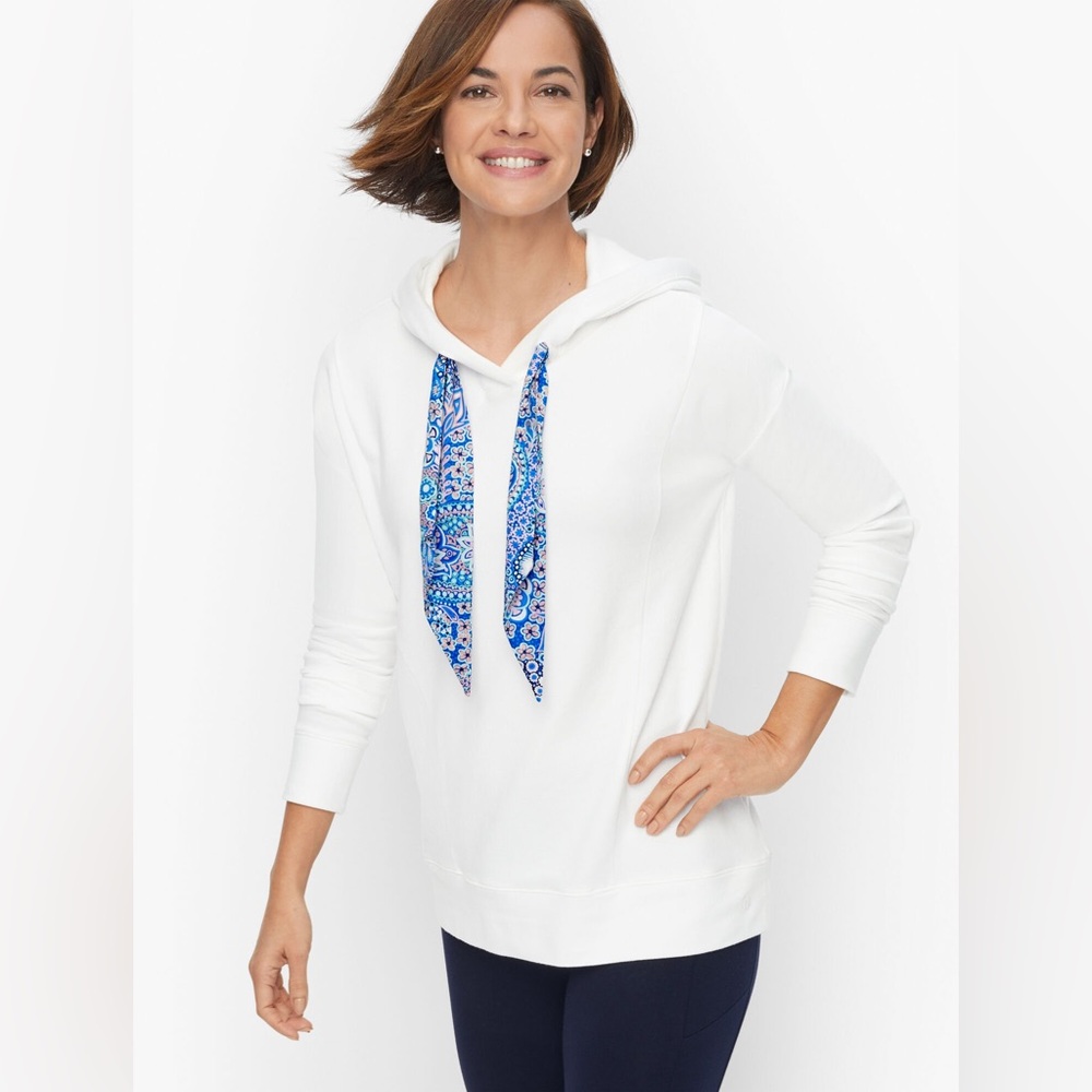 Talbots NWT NWT Off White DROP SHOULDER HOODED PULLOVER Fun Floral Scarf Sz 3X